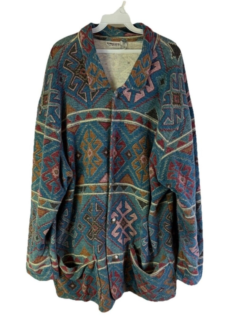 Vintage 90s Streetwear Rainbow Geometric Navajo Button Shirt Jacket
